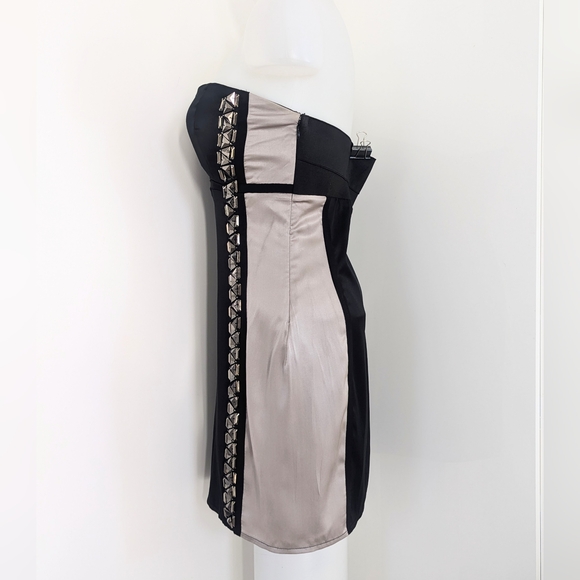 STELLA & JAMIE Color-Block Silk Strapless Mini Dress, Metallic Beading; Size M - Picture 6 of 15